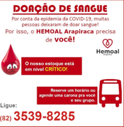  Doa sangue: Hemoal Arapiraca diz que número de doares baixou durante pandemia e estoque está crítico