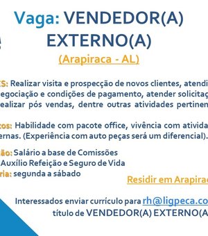 Empresa seleciona vendedor externo para atuar em Arapiraca