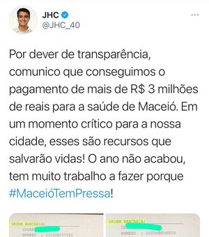 JHC anuncia mais de R$ 3 milhões para saúde de Maceió