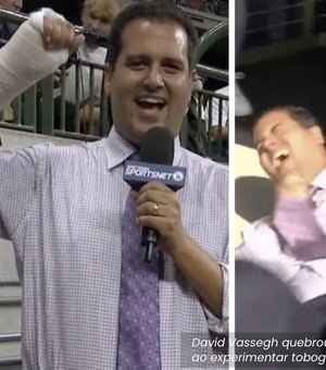 ‘Holy crap!’: repórter se quebra ao escorregar em tobogã de estádio nos EUA; assista