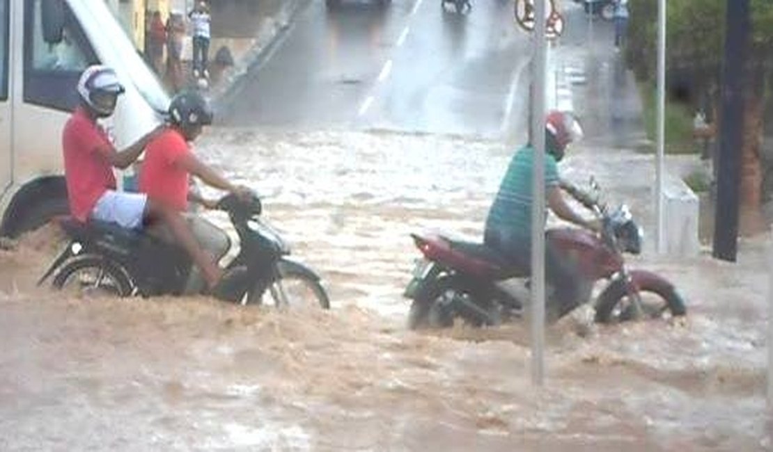 Veja vídeos: em poucos minutos, chuva faz estragos em várias ruas de Arapiraca