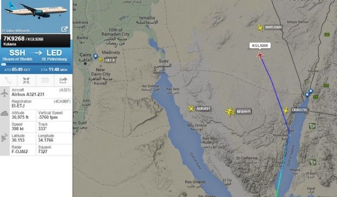 Avião russo cai no Egito e mata 224 pessoas