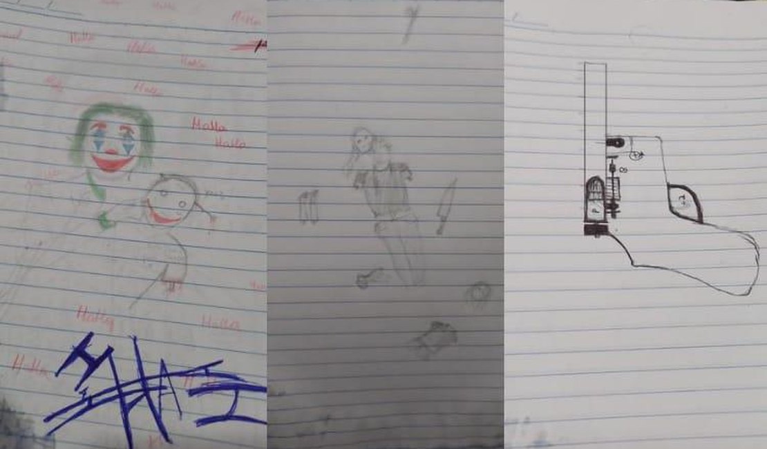 [Vídeo] Caderno de jovem que confessou ter matado adolescente em Teotônio tem desenho de faca, arma e palhaço