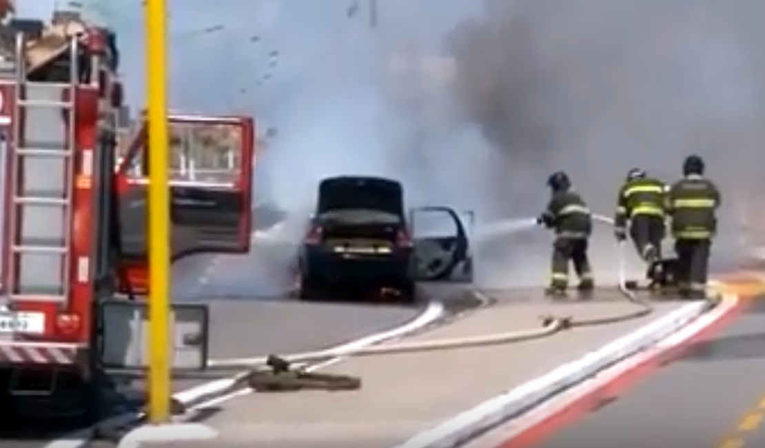 [Vídeo] Carro com GNV pega fogo e mobiliza bombeiros na Av. Josefa de Melo