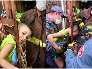 Menino fica com a cabeça presa em portão e é resgatado pelos bombeiros em Porto Ferreira