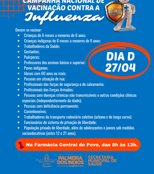 Dia D contra a Influenza acontece no sábado (27), em Palmeira dos Índios