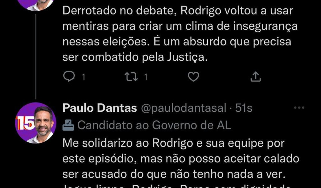 Paulo Dantas diz que é solidário a Rodrigo após confusão em seu comitê