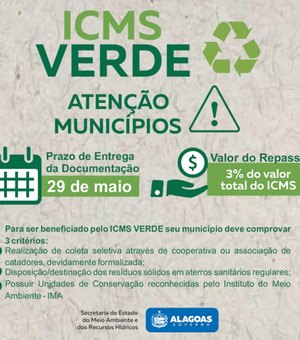 Prazo para cadastro no ICMS Verde de Alagoas acaba na segunda-feira (29)
