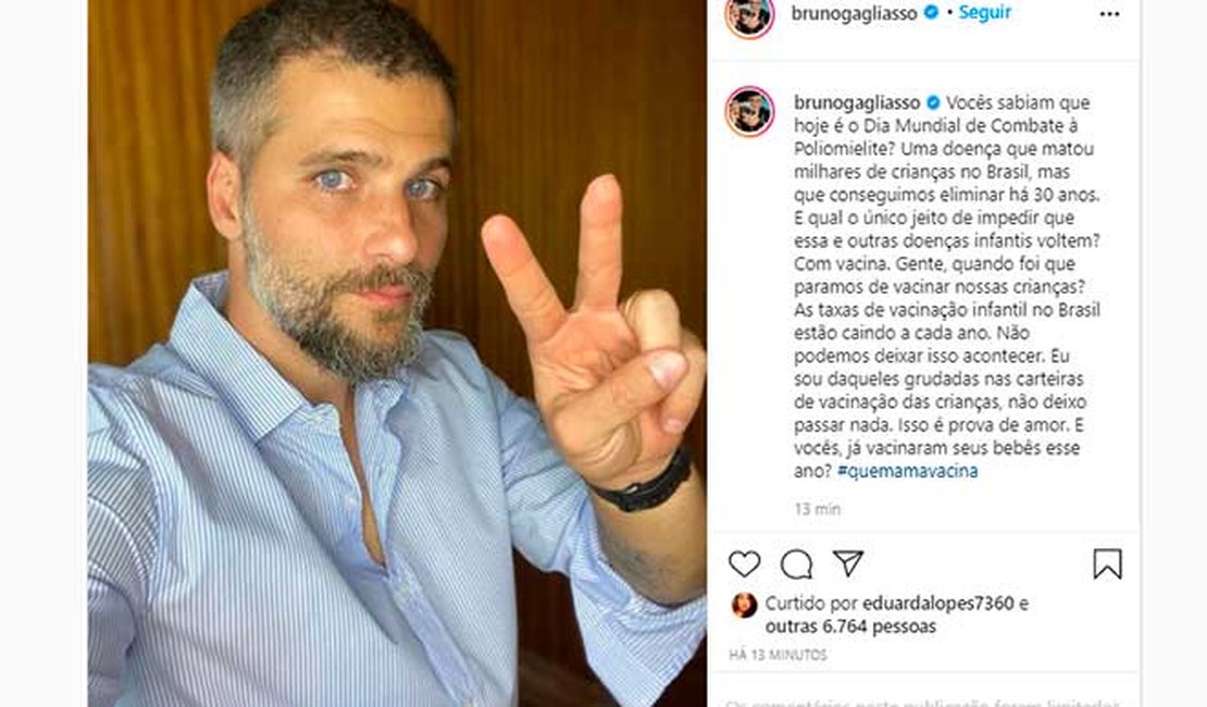 Bruno Gagliasso fala da importância da vacina contra poliomielite