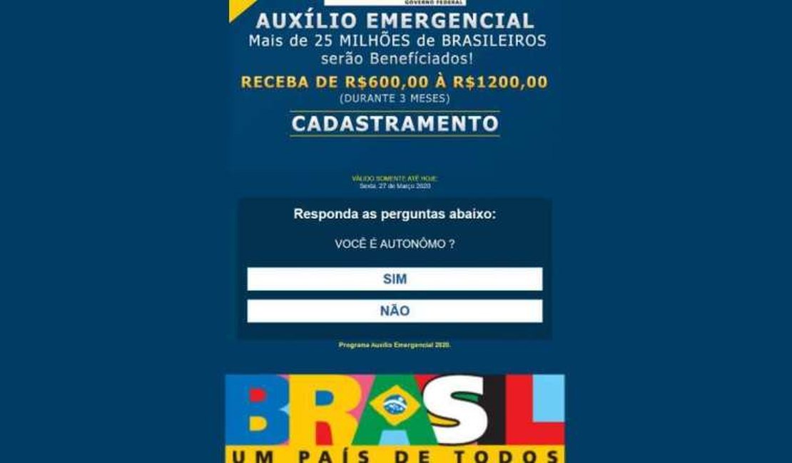 Novo golpe no WhatsApp promete liberação de auxílio emergencial no valor de R$ 600 a R$ 1200