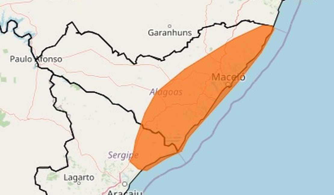Inmet divulga alerta de acumulado de chuvas para Maceió e 57 municípios