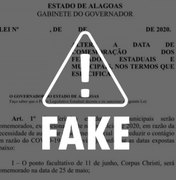 Imagem de Projeto de Lei com antecipação de feriados em Alagoas é falsa 