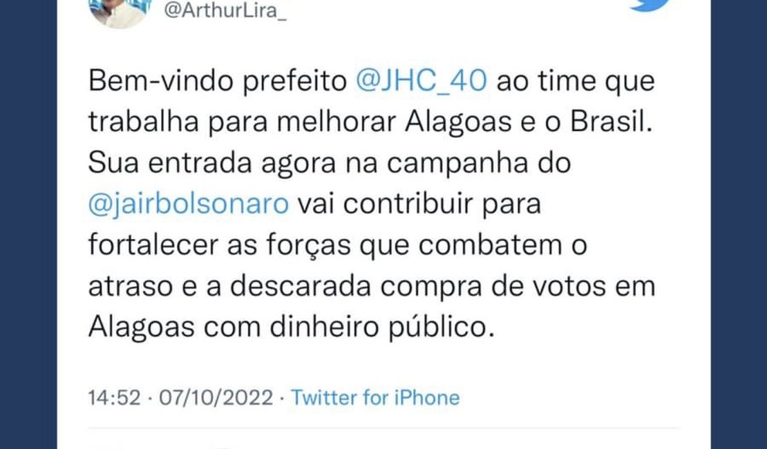 Arthur Lira recepciona JHC na campanha de Bolsonaro