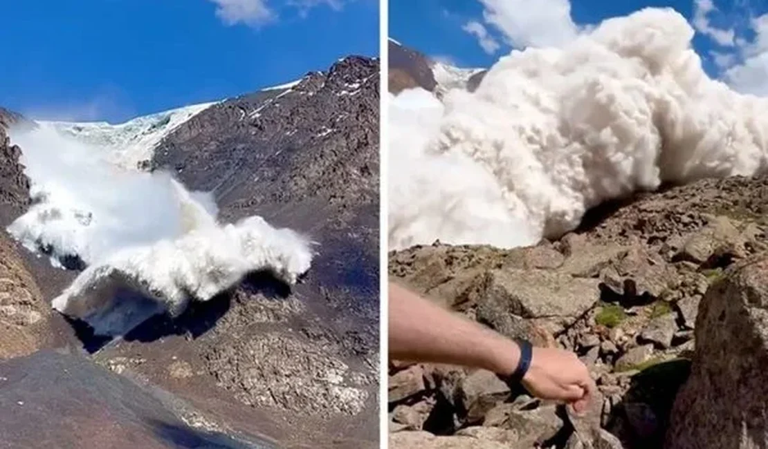 Turista filma e é atingido por avalanche de neve em montanha; vídeo