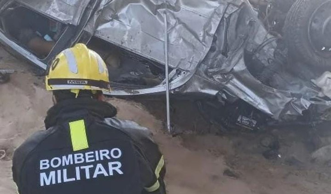 Condutor perde controle da direção e despenca de viaduto na BR 101 em Alagoas