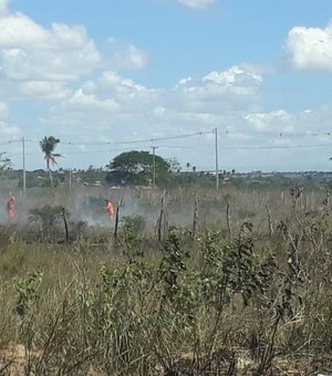 Bombeiros controlam fogo em vegetação perto de colégio no Benedito Bentes