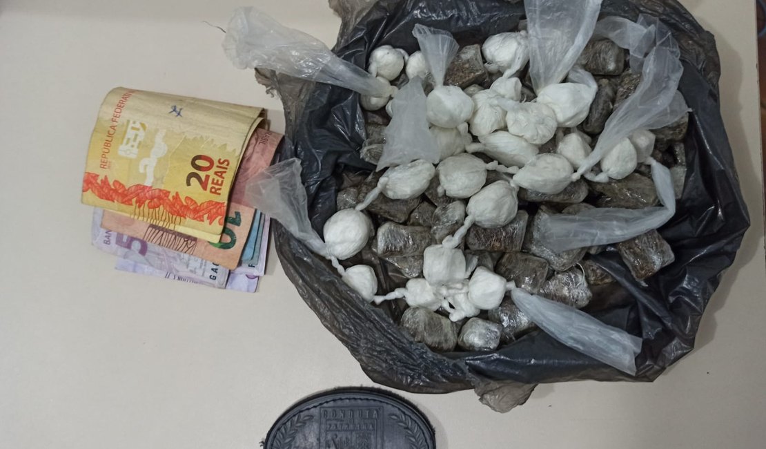 Homem pula muro de residências para fugir de cerco policial, mas é preso com maconha e cocaína