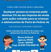 Porto de Pedras lança campanha para arrecadar doação do IR para fundo da criança