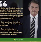 Bolsonaro reconhece Guaidó como presidente da Venezuela
