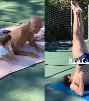 Tatá Werneck mostra Rafael Vitti, a filha e o pai fazendo ioga