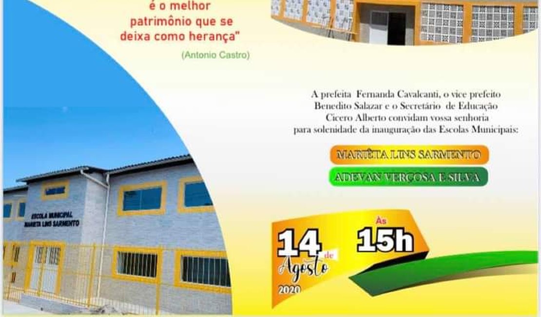 Prefeitura de São Luís do Quitunde inaugura duas escolas na sexta-feira