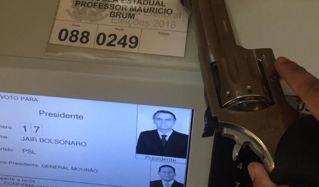 Eleitores de Bolsonaro levam armas para dentro da cabine de votação 