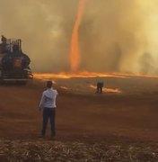 'Redemoinho de fogo' se forma durante queimada em Goiás 