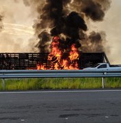 [Vídeo] Tombamento de carreta na BR 101 provoca incêndio e morte