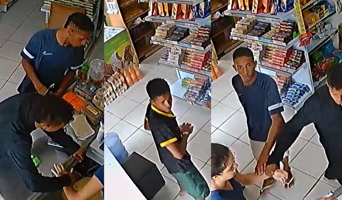 Câmera de segurança flagra trio roubando caixa de mercadinho no Antares