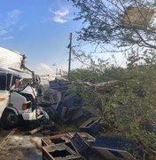 [Vídeo] Motorista fica preso às ferragens após colisão entre caminhões em Igaci