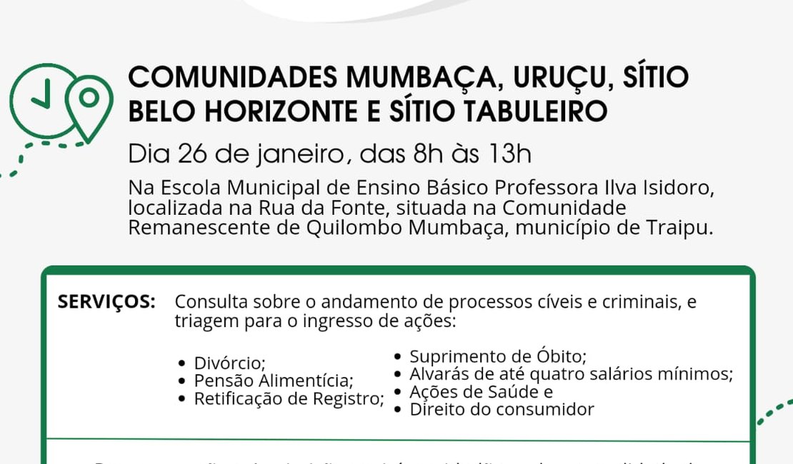 Expresso Quilombola: Defensoria Pública atende moradores de quatro comunidades quilombolas situadas no município de Traipu, nesta sexta-feira