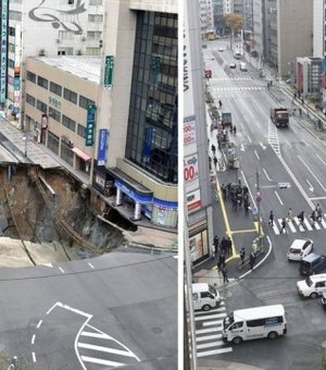 Em apenas uma semana, cratera em cidade japonesa é consertada