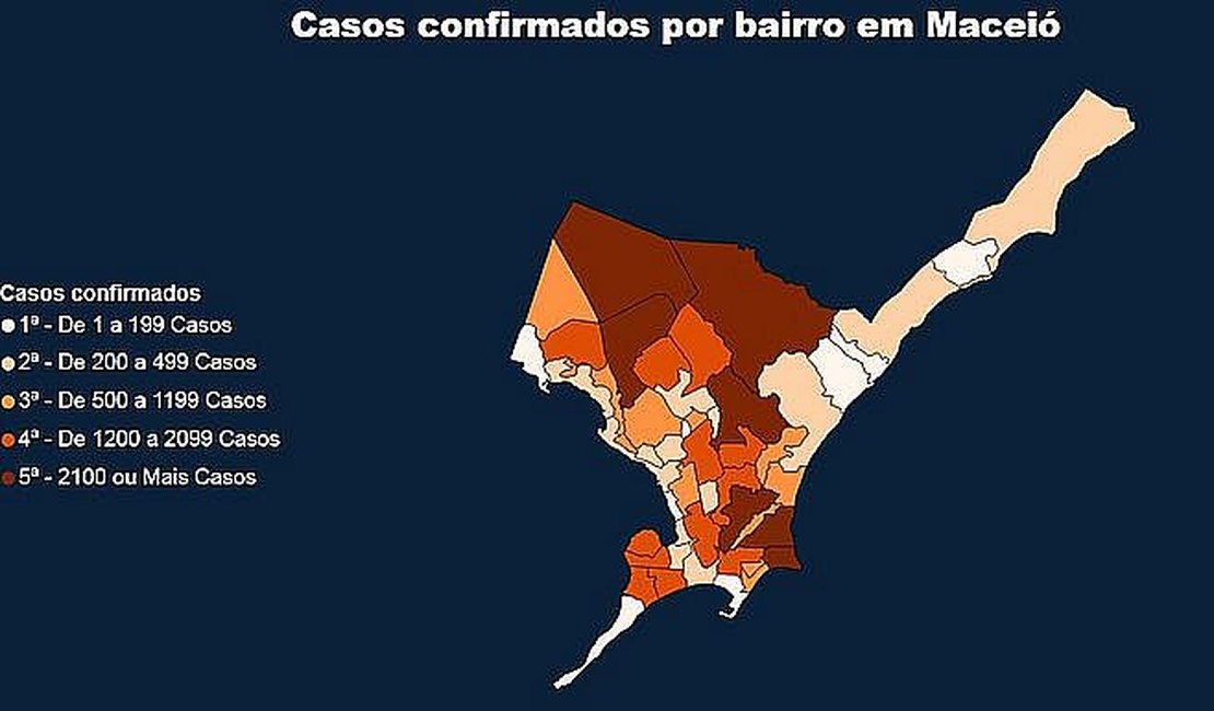Bairros da parte alta de Maceió lideram ranking de casos de covid-19