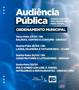Prefeitura de Porto de Pedras convida população para audiências públicas