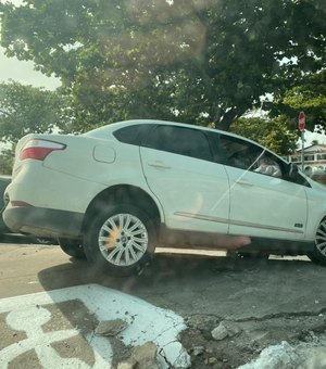 Após acidente, carro sobe em canteiro da rotatória do Jaraguá
