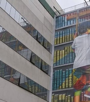 Kobra cria mural inspirado em obras literárias como forma de incentivo à leitura no interior de SP