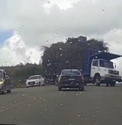 Caminhão quebra atravessado na AL 105 em Porto Calvo