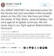 Trump anuncia morte de líder da Al Qaeda suspeito de atentado em 2000