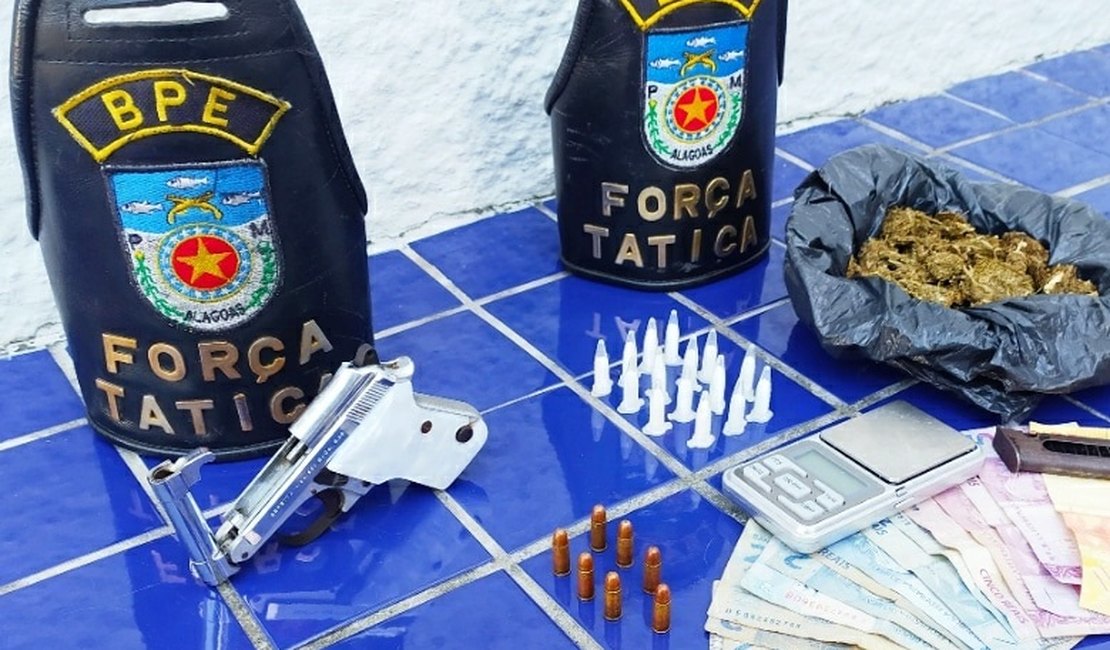 Jovem é preso com cocaína, maconha e arma de fogo no Feitosa