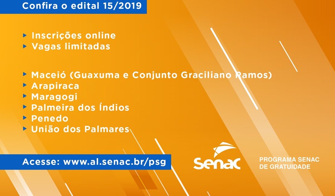 Senac oferece vagas em cursos gratuitos para Maragogi e mais cinco cidades