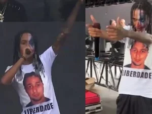 [Vídeo]: Oruam veste camiseta com rosto do pai, líder do CV, no Lollapalooza