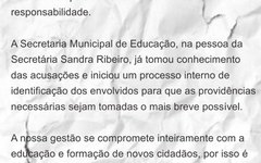 Nota da prefeitura de São Sebastião sobre o caso de criança trancada sozinha dentro de escola