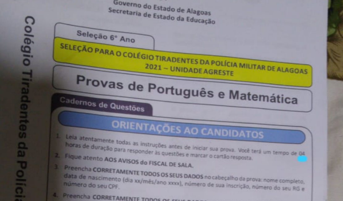 Erro de digitação nas provas do Colégio Militar de Arapiraca pode prejudicar candidatos
