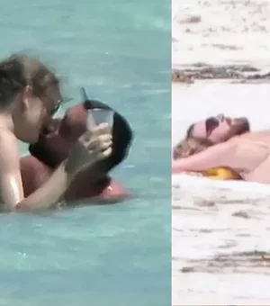 Taylor Swift e Travis Kelce são vistos aos beijos e com direito à mão boba