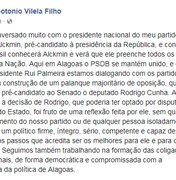 Teotonio Vilela sai em defesa do PSDB em redes sociais
