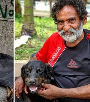 Morador de rua doa casaco para cachorro e os dois conseguem abrigo