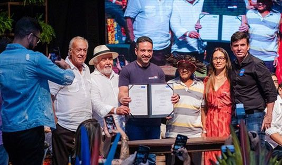 Zé Pacheco e Paulo Dantas assinam ordem de serviço para construção da primeira escola indígena de São Sebastião