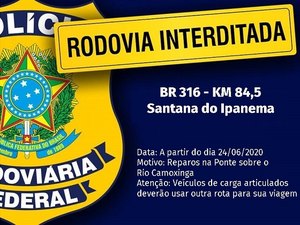 PRF anuncia interdição de trecho da BR 316 para obra em Santana do Ipanema 