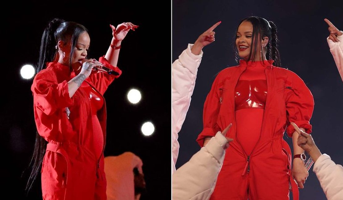Rihanna revela que está grávida pela segunda vez e mostra a barriga no Super Bowl