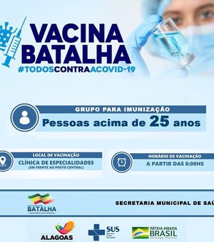 Prefeitura de Batalha inicia vacinação para pessoas a partir de 25 anos